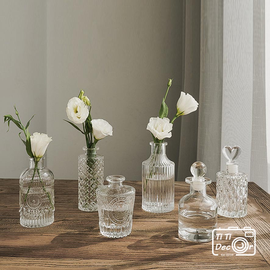 Bình Hoa Pha Lê TiTi Decor, Lọ Hoa Thủy Tinh Phong Cách Vintage, Bình Decor Bắc Âu