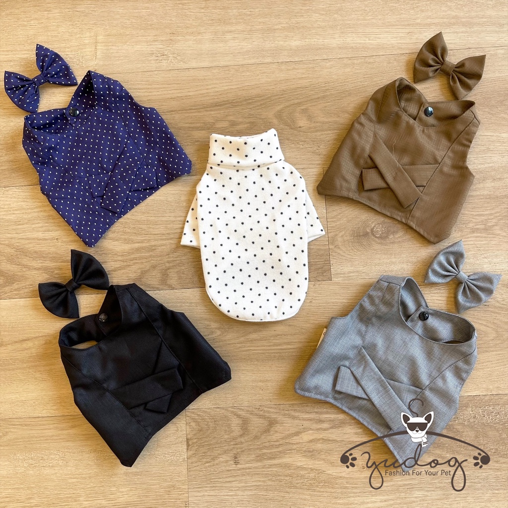 Áo khỉ khác ngoài kèm nơ cho chó mèo - Áo vest kèm nơ cho chó mèo yudog