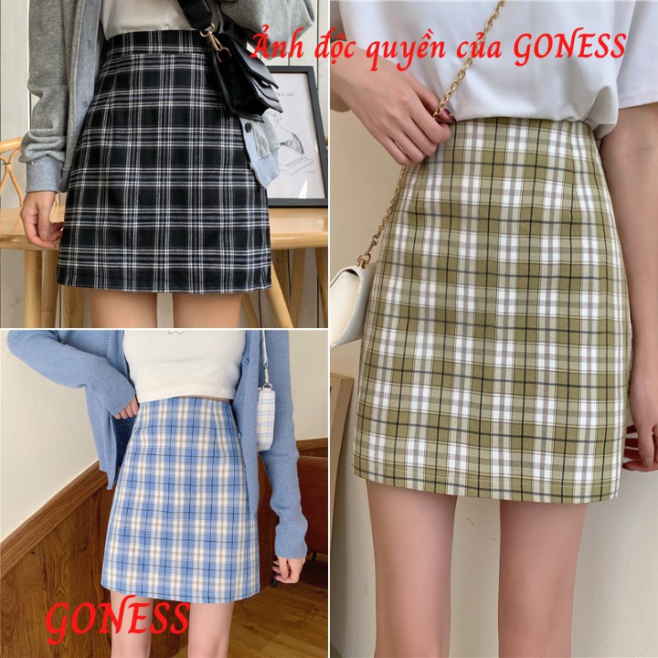 Chân Váy Chữ A  Chân Váy Lưng Cao Chân Váy Ngắn Họa Tiết Caro Thời Trang Cho Nữ HACHIKI CV07