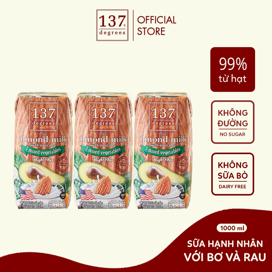 [VỊ MỚI] Sữa hạt Hạnh nhân Bơ và Rau củ 137 Degrees 180ml (Lốc 3 hôp)-[FREE SHIP] TỪ ĐƠN 50K