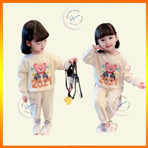 Bộ Nỉ Bông Dài Tay Dày Dặn Dành Cho Bé Gái Siêu Ấm Dễ Thương