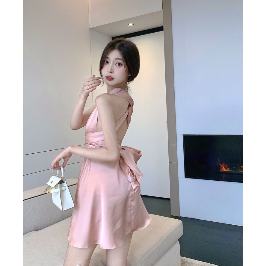 Retro gentle temperament sexy backless suspender dress women's dress spring 2022 new short skirt waist skirt