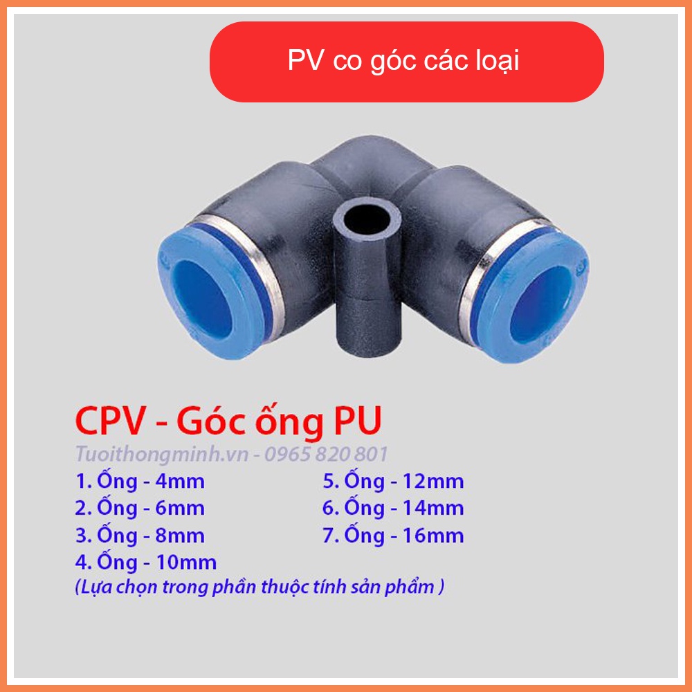 Co, góc nối nhanh ống PU 6,8,10,12mm