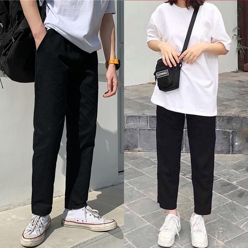Quần kaki baggy nam nữ unisex trơn cạp chun dáng dài, ống suông basic đơn giản cá tính