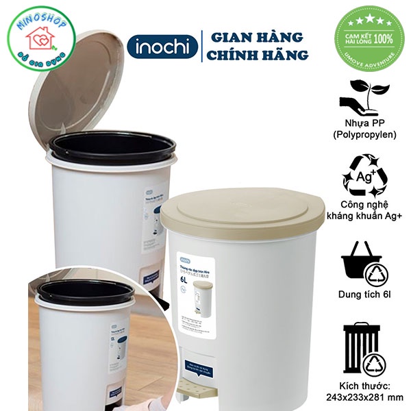 Thùng Rác INOCHI Đạp Chân Loại Tròn, Thùng Đựng Rác Gia Đình Văn Phòng 6L - 12L