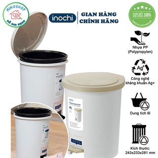 Thùng rác inochi đạp chân loại tròn, thùng đựng rác gia đình văn phòng 6l - 12l