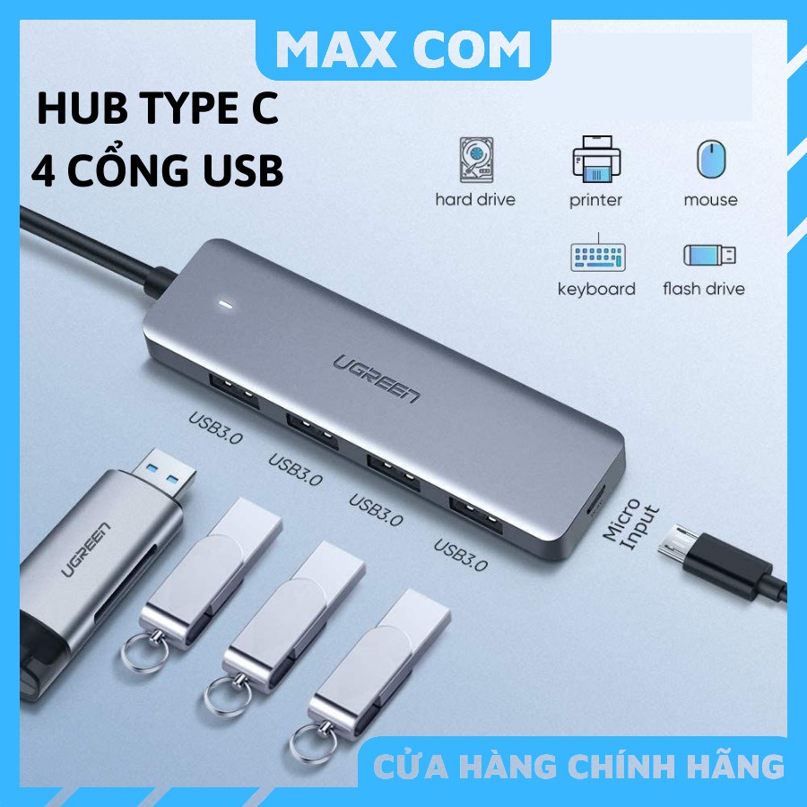 Hub USB type C chia sang 4 cổng USB 3.0 hỗ trợ cổng nguồn Micro USB 5V UGREEN CM219 CM136