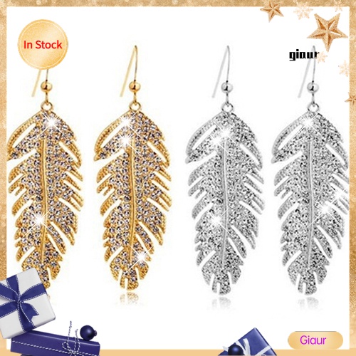 Bông Tai Móc Hình Lông Vũ Bằng Hợp Kim Đính Đá Phong Cách Boho Cổ Điển Cho Nữ