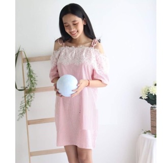 Đầm suông 2 dây phối ren MH