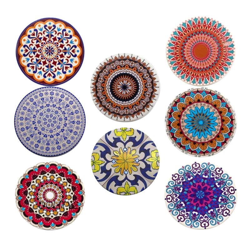 Bộ 8 đế lót ly hình tròn bằng sứ + giá đỡ tiện dụng cho nhà bếp