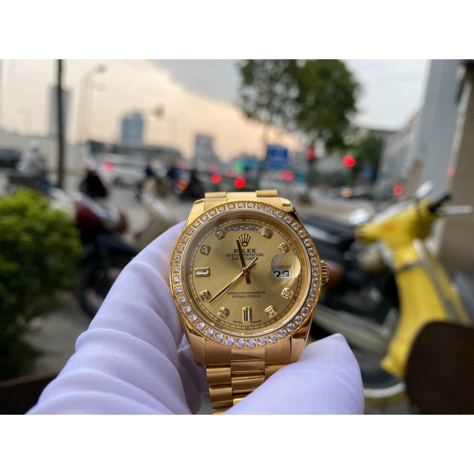 Đồng Hồ Nam RoLex Sapphire RA82 VÀNG Viền đá Máy cơ Automatic Nhật Chống xước Tuyệt Đối