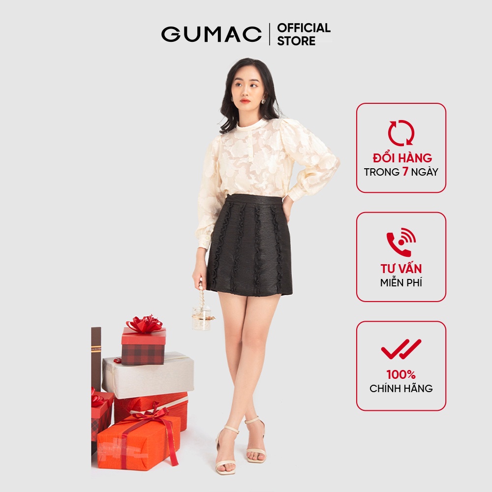Áo voan hoa nổi cổ tròn AB12012 GUMAC( không kèm áo lót trong) mẫu mới | BigBuy360 - bigbuy360.vn