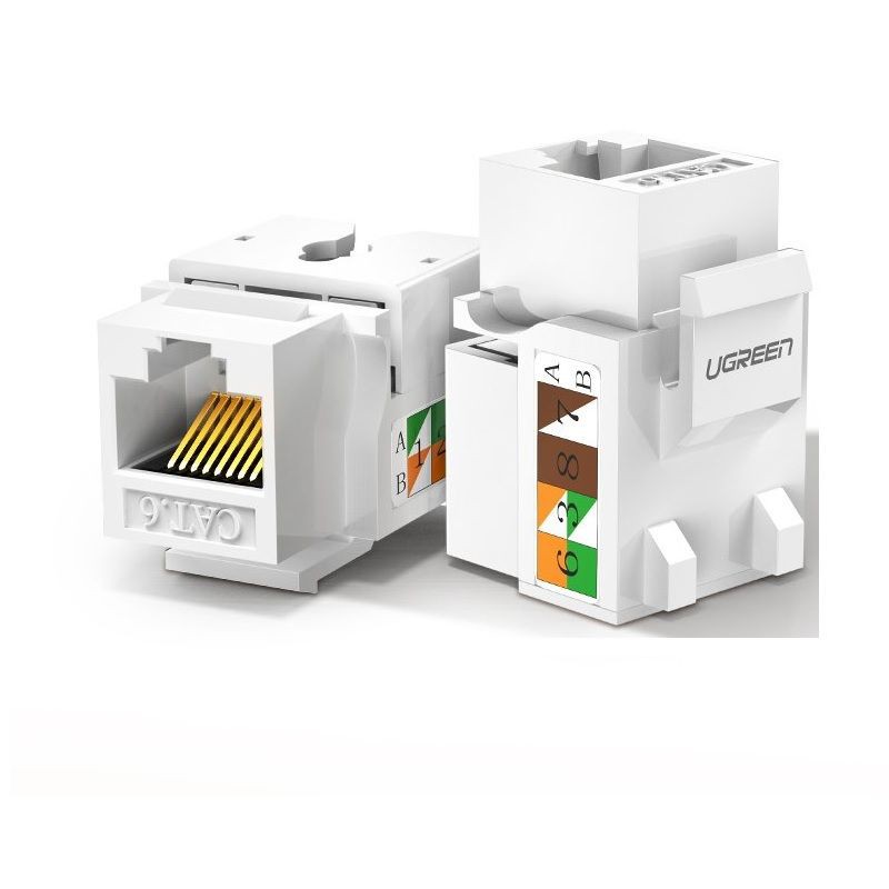 Ugreen 80178 cat6 Hạt nhấn mạng màu trắng Jack modulator gigabit LAN Ethernet 8P8C RJ45 1000 Mbps 568A-B NW143