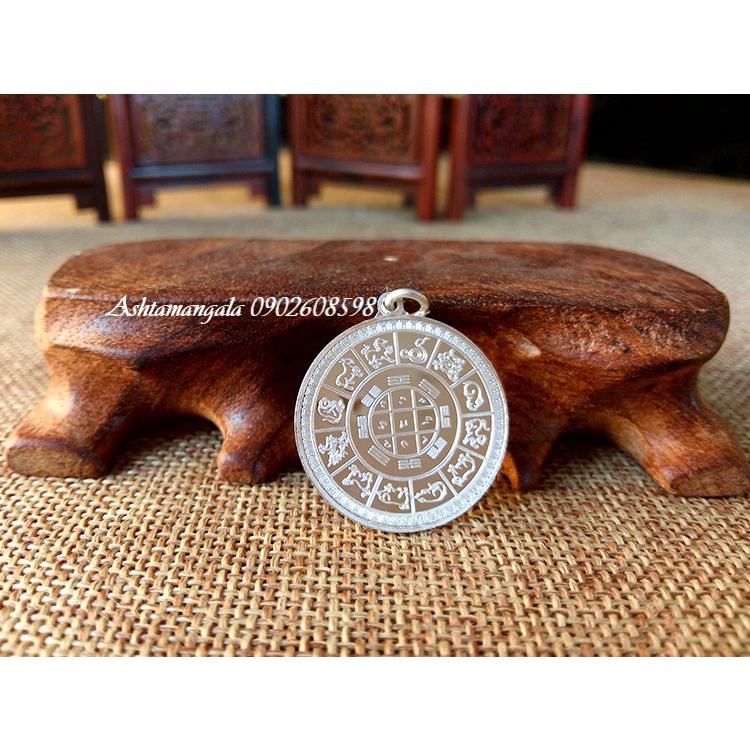 Mặt dây chuyền Hoàng Thần Tài Dzambala và Chủng Tử Kalachakra Bạc S999