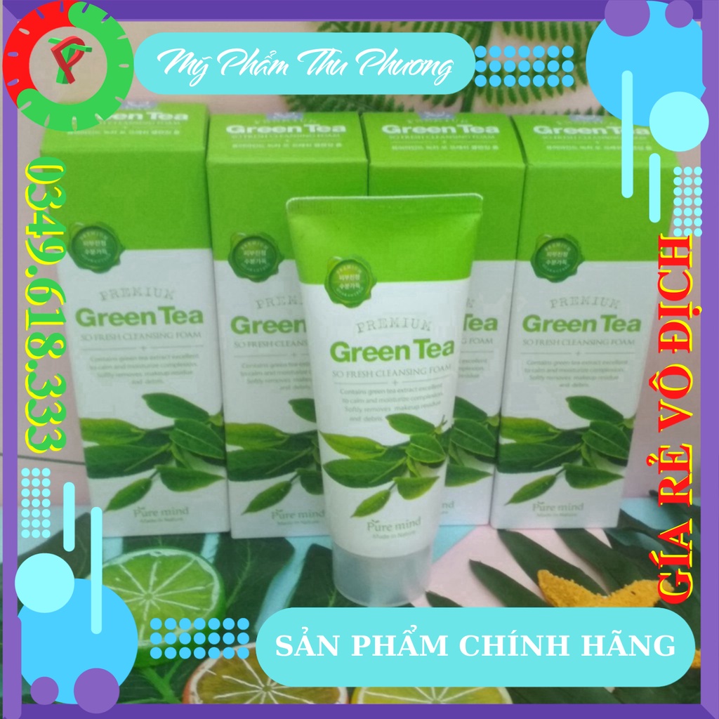 Sữa Rửa Mặt Trà Xanh Cho Dầu Ngăn Ngừa Mụn Làm Trắng Sạch PURE MIND Green Tea So Fresh Cleansing Foam Mỹ Phẩm Hàn Quốc