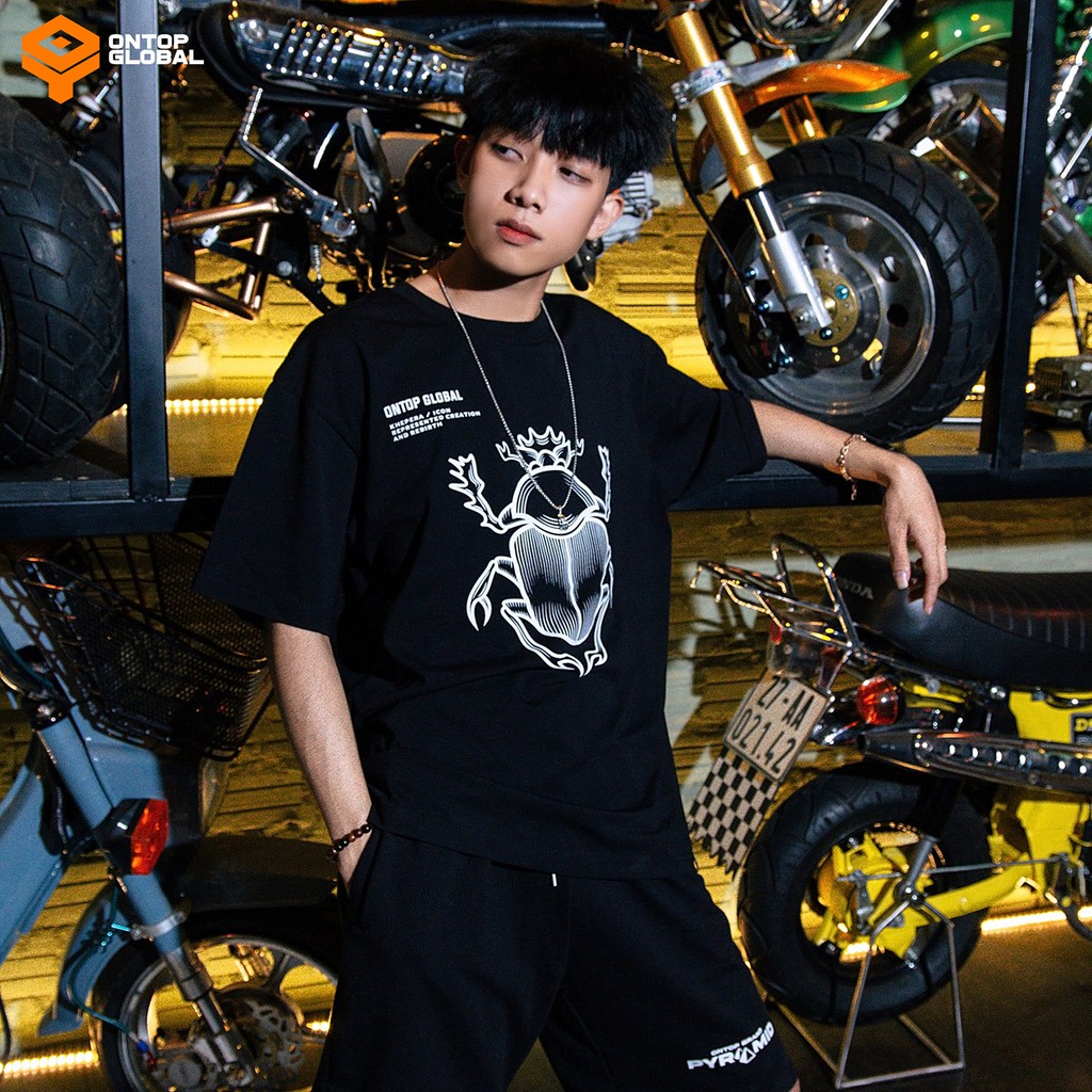 Áo thun local brand chính hãng tay lỡ form rộng nam nữ màu đen ONTOP - Khepra