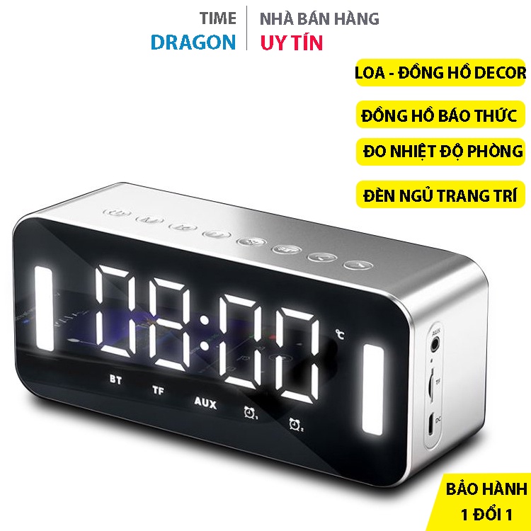 Đồng hồ để bàn decor h8, loa bluetooth không dây mini có báo thức làm đèn ngủ đo nhiệt độ phòng