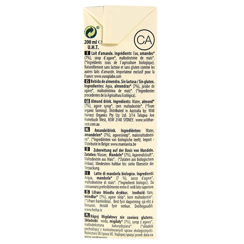 [Lốc 3 Hộp] Sữa Hạt Hạnh Nhân Nguyên Chất Hữu Cơ Ecomil (200ml) - Organic Almond Milk Original (200ml)