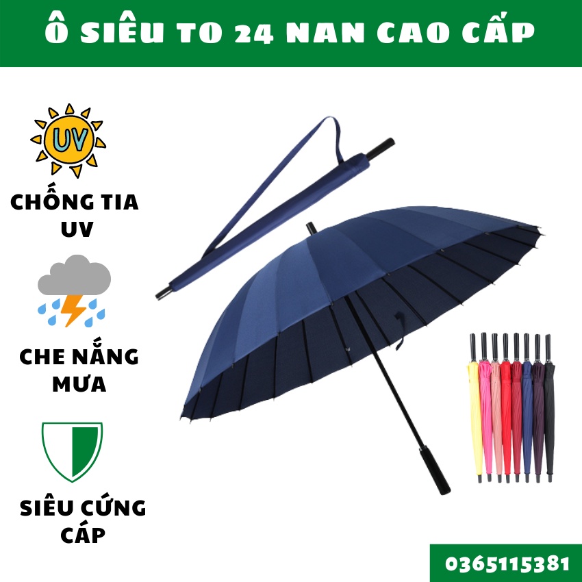 Dù đi mưa cao cấp,  Ô siêu to 24 nan che nắng mưa, chống lật, chống tia UV - Bảo Hành Uy Tín