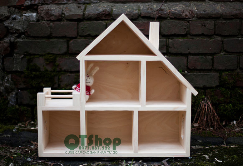Kệ đồ chơi hình ngôi nhà, gỗ thông, QTSHOP - NỘI THẤT NHẬT HÀN