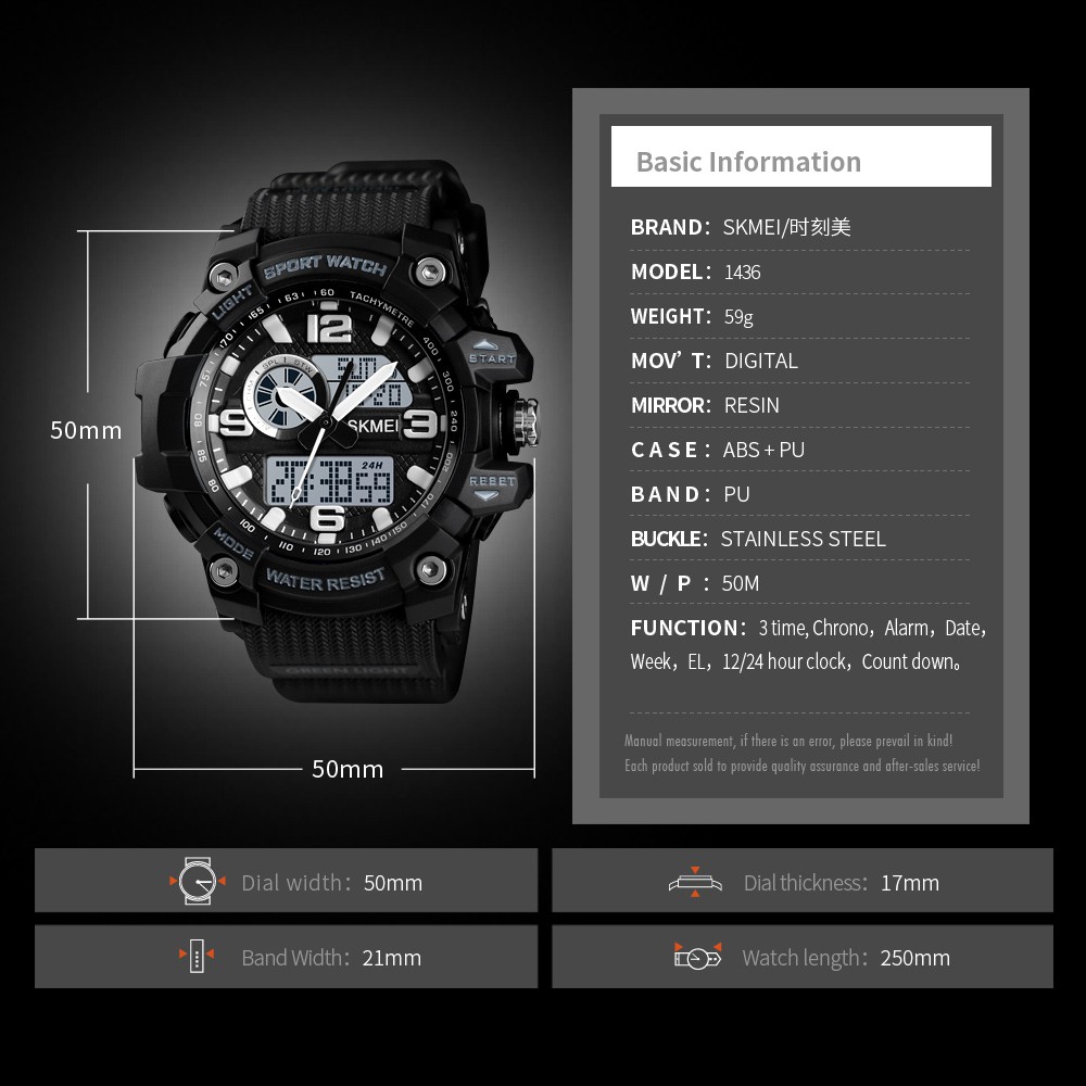 Đồng Hồ Đeo Tay Điện Tử SKMEI 1436 Kiểu Dáng Thể Thao Chống Nước Dành Cho Các Cặp Đôi