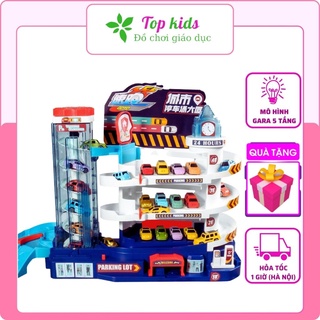 Đồ chơi ô tô bãi đỗ xe thông minh trí tuệ 5 tầng kích thước lớn có nhạc kèm sẵn 7 ô tô nhiều màu sắc cho bé TOPKIDS