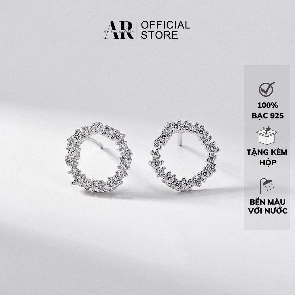 Khuyên tai bạc nữ AURA, bông tai tròn đính đá huyền thoại biển xanh-AURASILVER-KT08
