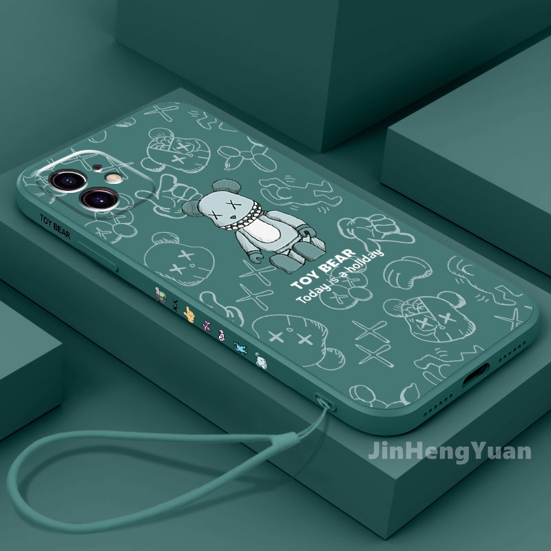 Ốp điện thoại silicone họa tiết hoạt hình gấu có dây đeo cho Iphone 12 13 Pro Max 11 Pro Max X Xs Xr 7 8 Plus