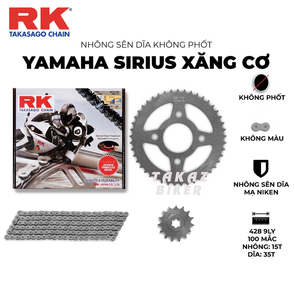 Nhông sên dĩa RK xe Sirius bình xăng cơ thương hiệu JAPAN Hàng made in Malaysia