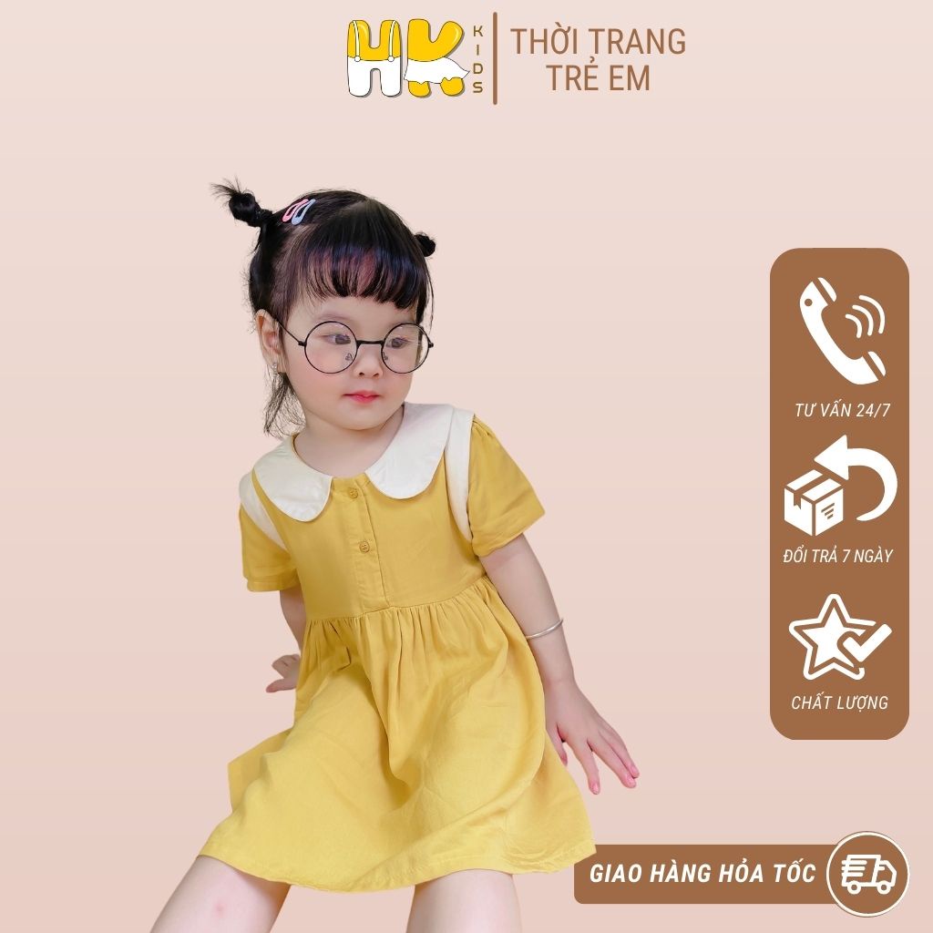 Váy cho bé gái HK KIDS, kiểu đầm dáng babydoll cổ cánh sen Cotton mềm mát cho bé diện hè size từ 1-5 tuổi (mã 122017)