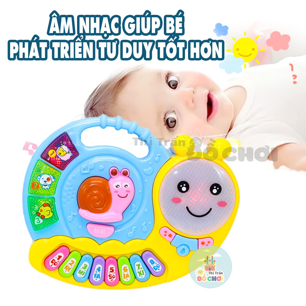 Đồ chơi cho bé - Đàn piano, organ cho bé trai hình chú ốc sên màu xanh dùng pin 3021- Thị trấn đồ chơi