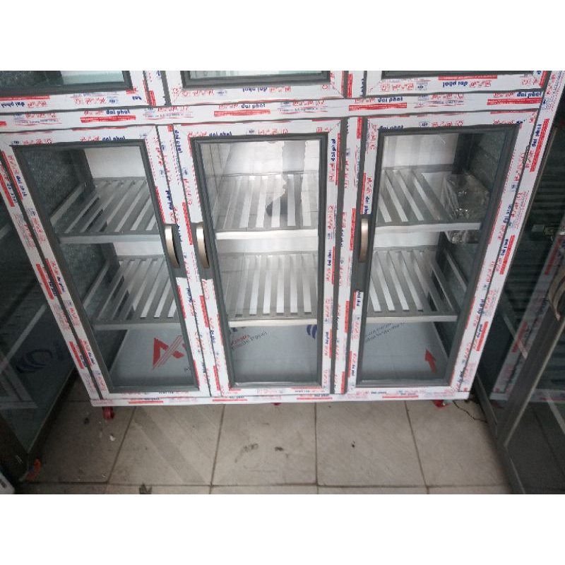 Tủ nhôm kính chén bát loại cao cấp khung nhôm hộp màu xám ghi