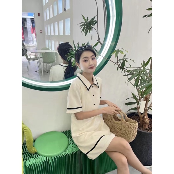 Đầm polo nữ tay ngắn phối viền siêu xinh kèm ảnh thật-thời trang mùa hè 2022
