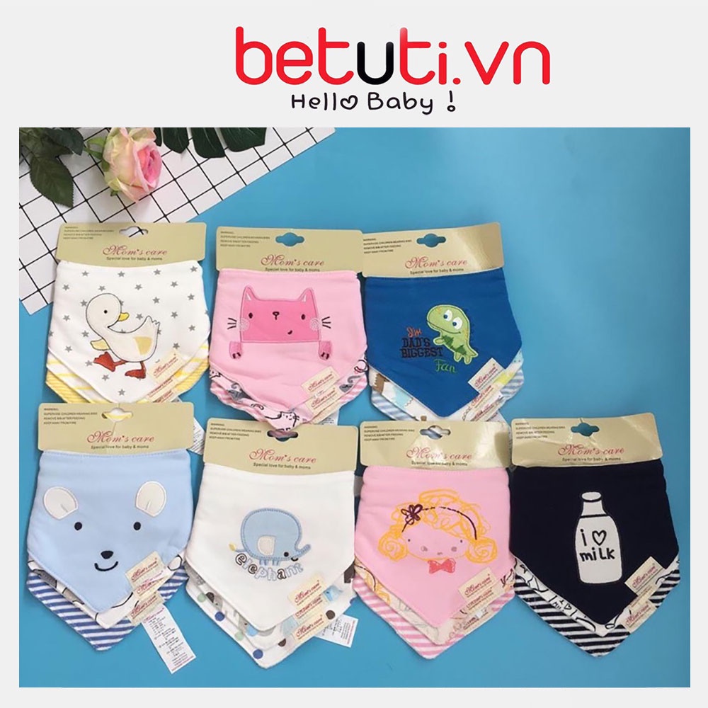 Set 3 yếm tròn,tam giác khuy bấm Momcare cao cấp cho bé từ sơ sinh