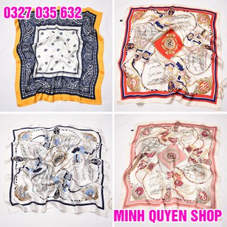 Khăn Turban Lụa Satin Vuông 70x70 cm Choàng Cổ Có Thể Làm Áo Ngực Thời Trang Cho Nữ