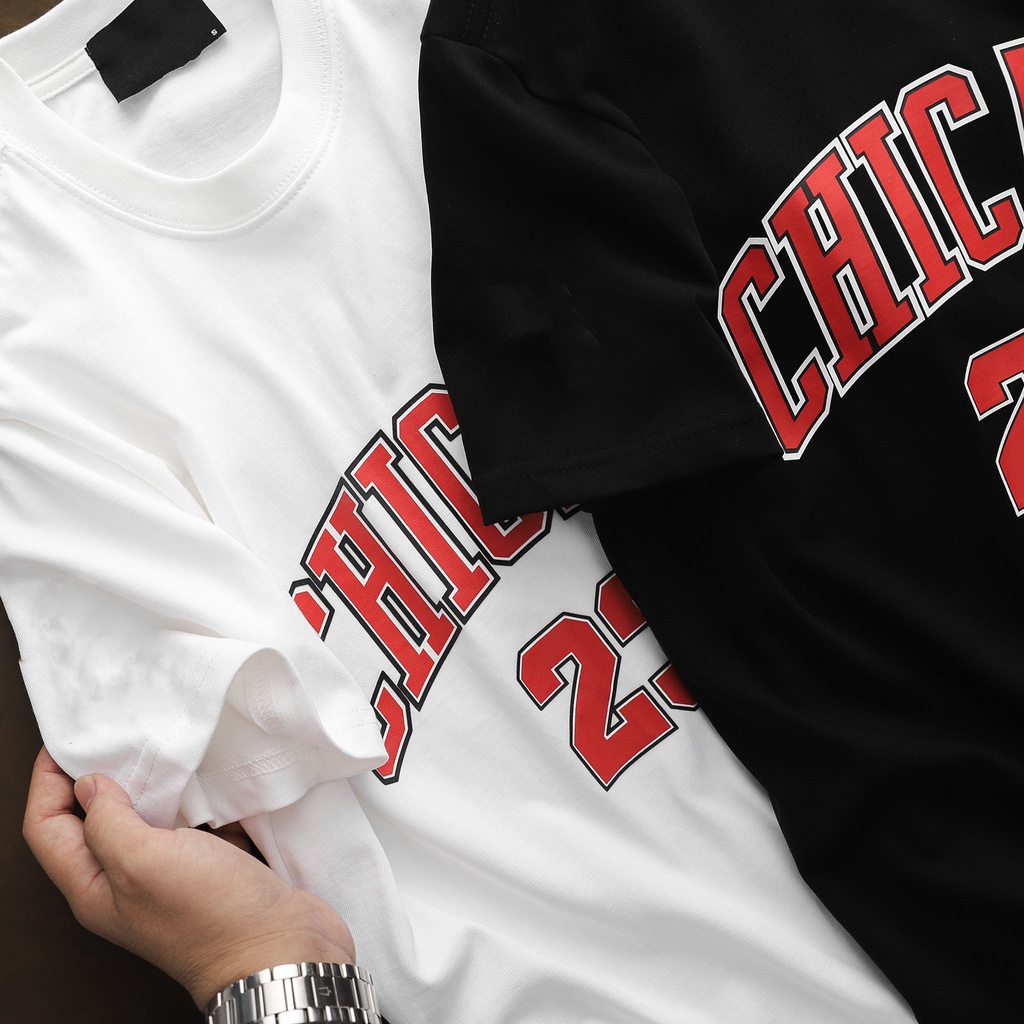 Áo thun tay lỡ nam nữ in chữ Chicago , Vải Cotton Form Oversize - SELECTED.STORE