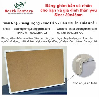 Bảng ghim gỗ bần, dành cho cá nhân, thiết kế hiện đại, bộ góc nhựa chuyên dụng an toàn, khung nhôm trắng KT 30x45cm