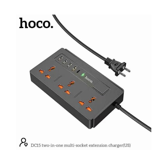 Ổ điện Hoco DC15 2 in 1 Multi-socket ( 4 cổng USB+ Type-C ) hỗ trợ sạc 30W, Quick charger 3.0, PD 18W, dây dài 150cm