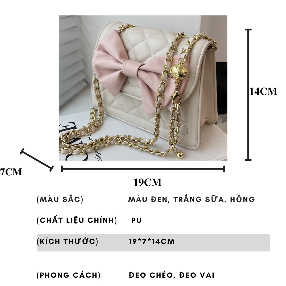 Túi Sách Nữ Thời Trang, túi sách nữ đeo chéo Quảng Châu đính nơ dây xích phối da phong cách hàn quốc Bagami