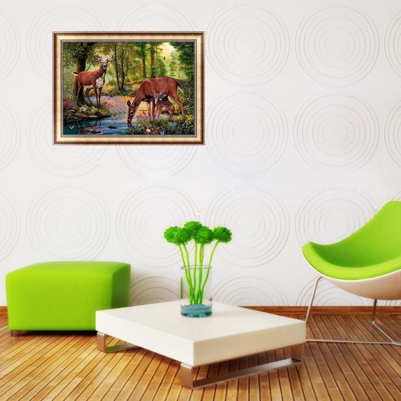 Bộ Tranh Đính Đá 5D Tự Làm Hình Chú Hươu Trang Trí Nhà Cửa