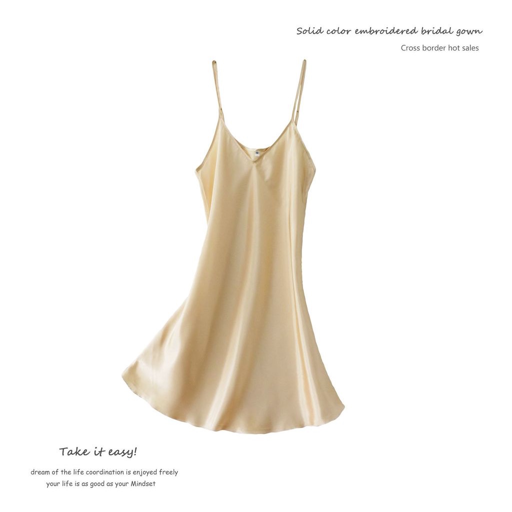 Đầm Ngủ Hai Dây Bằng Lụa Satin Màu Trơn Mẫu Mới 2022