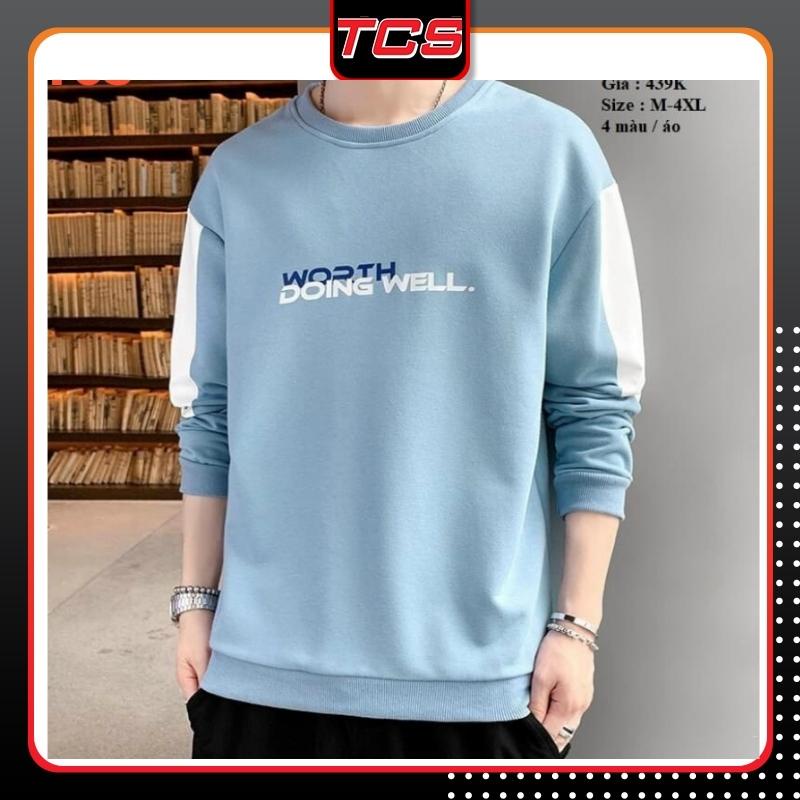 Áo Dài Tay Cổ Tròn,Áo Thu Đông Vải Cotton Nỉ Dày Dặn Màu Xanh,ĐenTCS 1