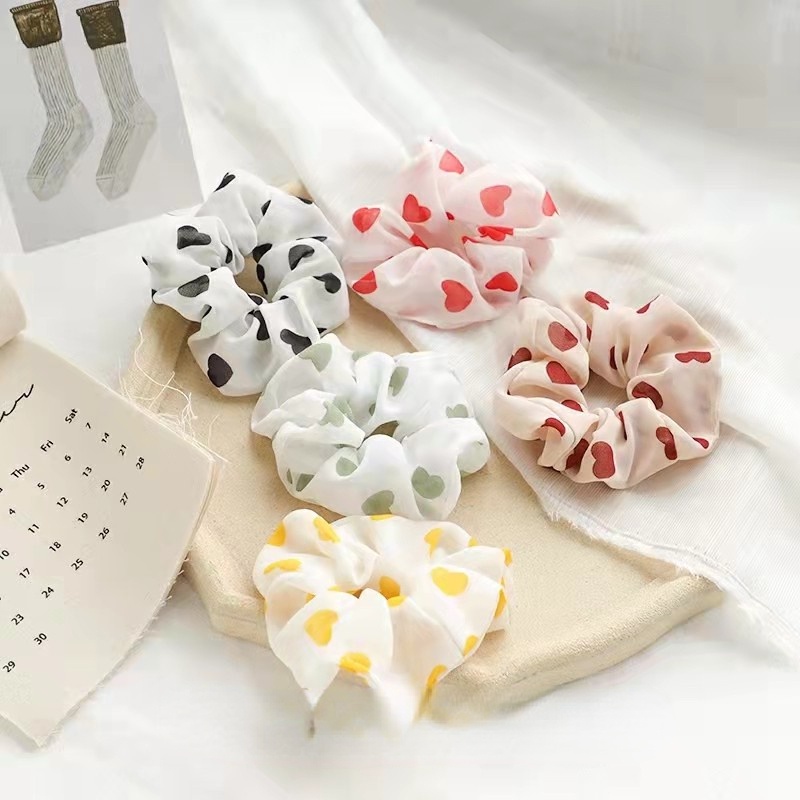 Dây Cột Tóc Bản Lớn In Họa Tiết Hoa / Heo Dễ Thương Phong Cách Nhật Hàn Cho Nữ