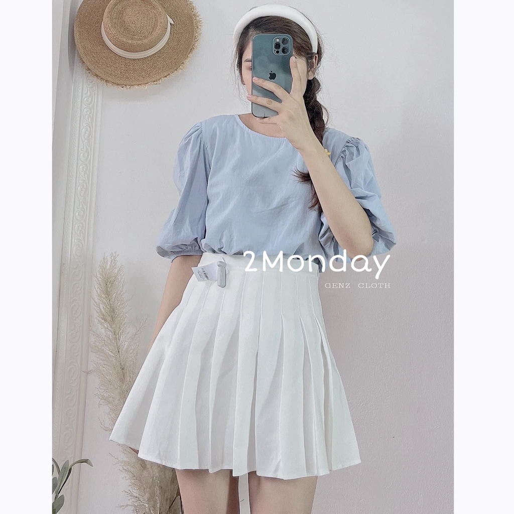 [Ảnh thật/Video] Áo sơ mi trơn ba màu cổ tròn thiết kế tay bồng cực xinh