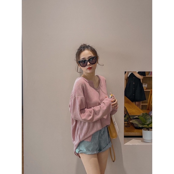 [Hàng sẵn] Áo thun trơn len mỏng cổ chữ c- Áo thun nữ dài tay QUẢNG CHÂU