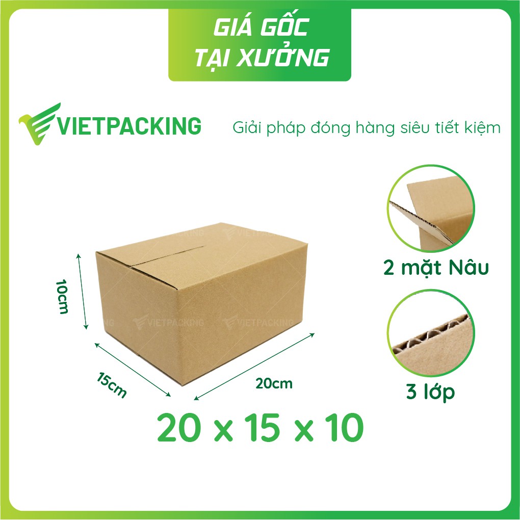 [Sản phẩm bán chạy] 50 hộp carton size 20x15x10 giấy cứng, 2 mặt nâu, hộp đẹp vuông vức