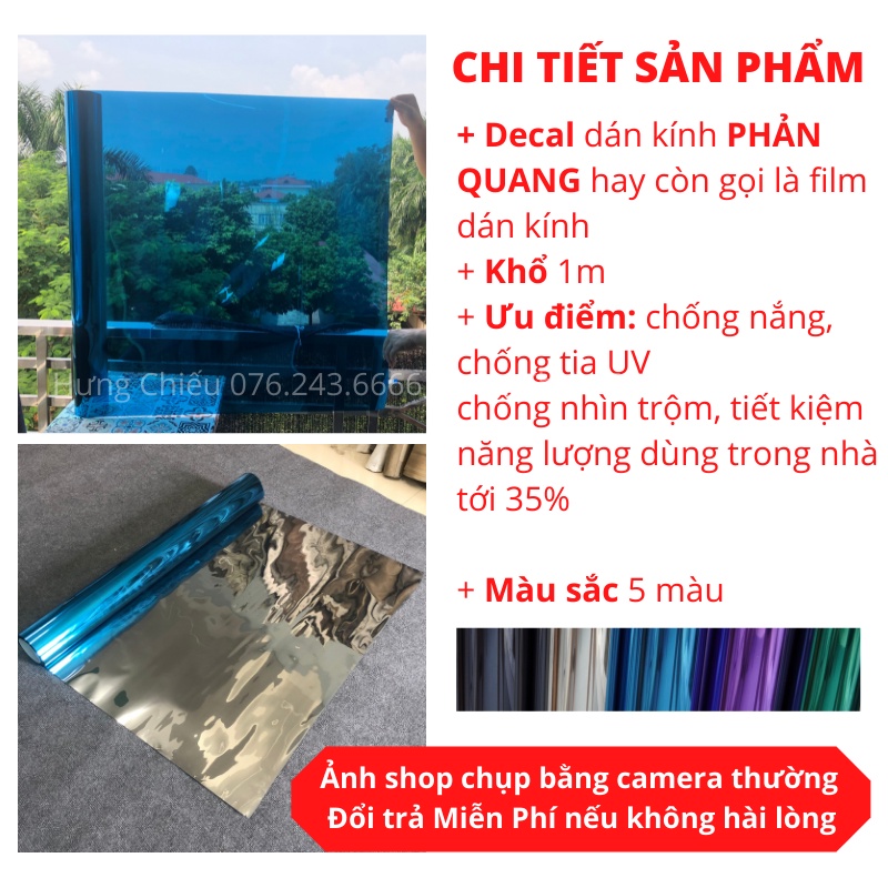 Decal dán kính chống nắng nóng UV, phim cách nhiệt cửa sổ ô tô, giấy phản quang cửa kính chống nhìn trộm Hưng Chiếu