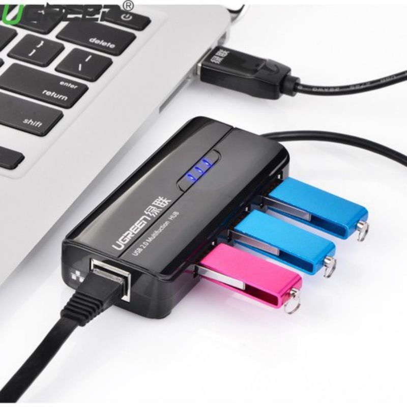 Bộ chia 3 cổng USB 2.0 kèm cổng mạng LAN 10/100/1000 Mbps cao cấp Ugreen 20264 CR103 - Hàng Chính Hãng