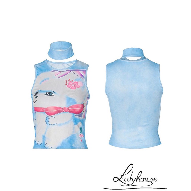 Áo Tank Top + Áo Che Cổ In Họa Tiết Chó Hoạt Hình Phối Màu Thời Trang Mùa Hè Cho Nữ