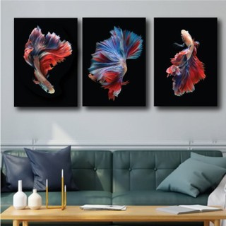 Tranh Canvas Treo Tường Cá Bơi Nghệ Thuật Kèm Khung - Tặng kèm đinh 3 chân không cần khoan tường